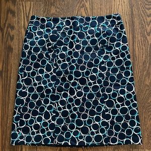 Ann Taylor Factory Navy Skirt with Aqua and White Pattern